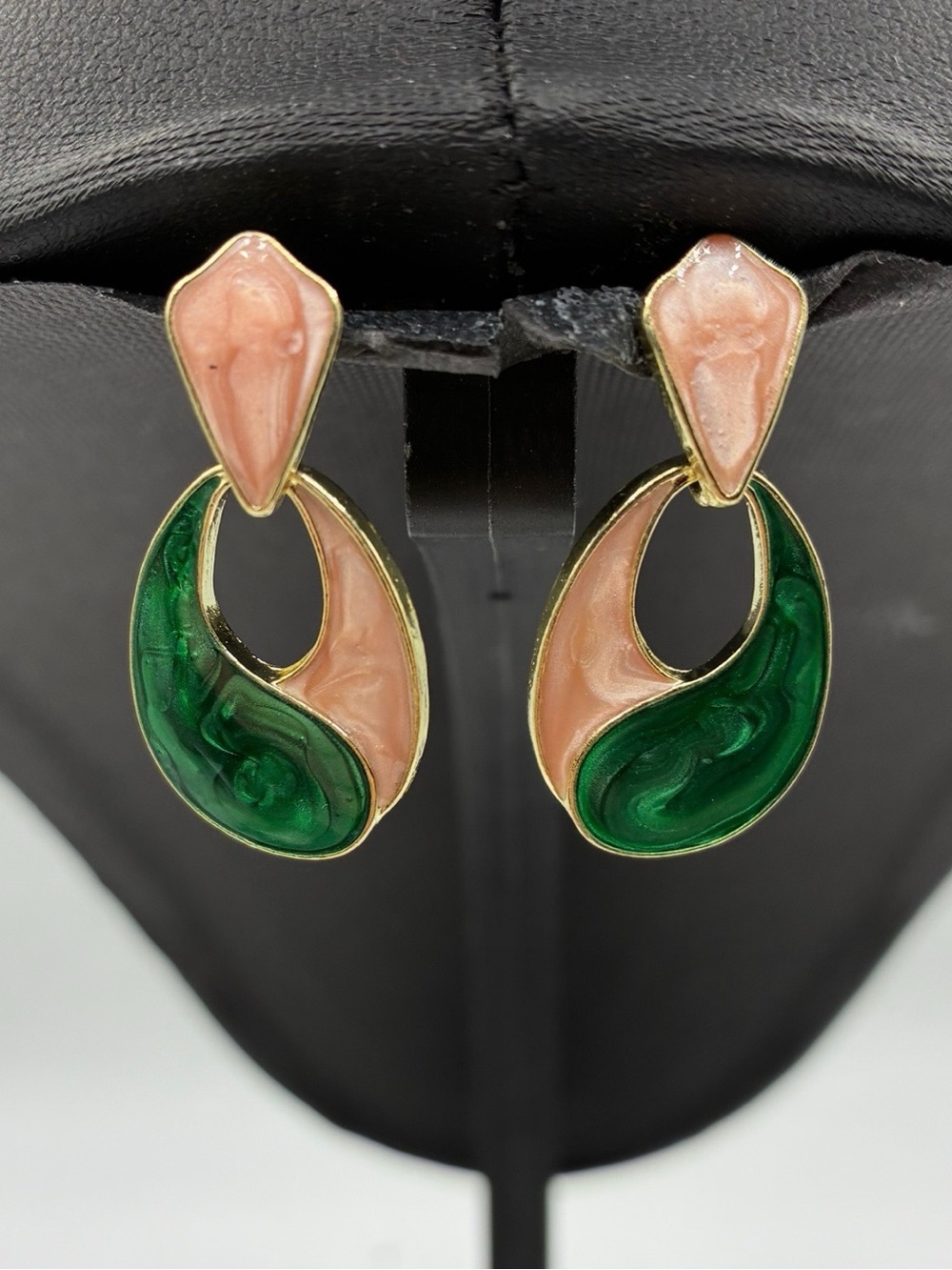 Fashion Jewelry Green and Pink Swirl Drop Earrings